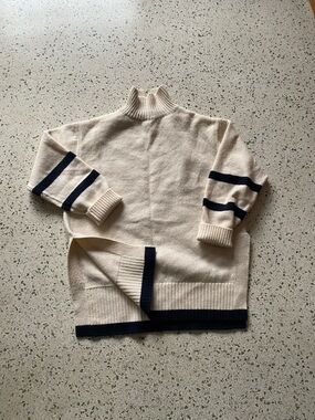 H&M Cream Turtleneck Sweater with Navy Stripe Accents
